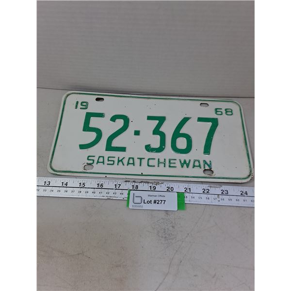 1968 Saskatchewan License Plate