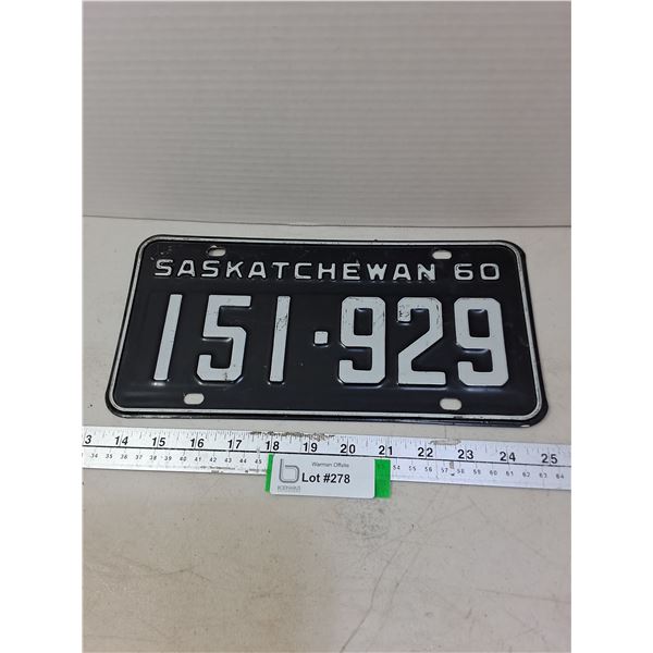 1960 Saskatchewan License Plate