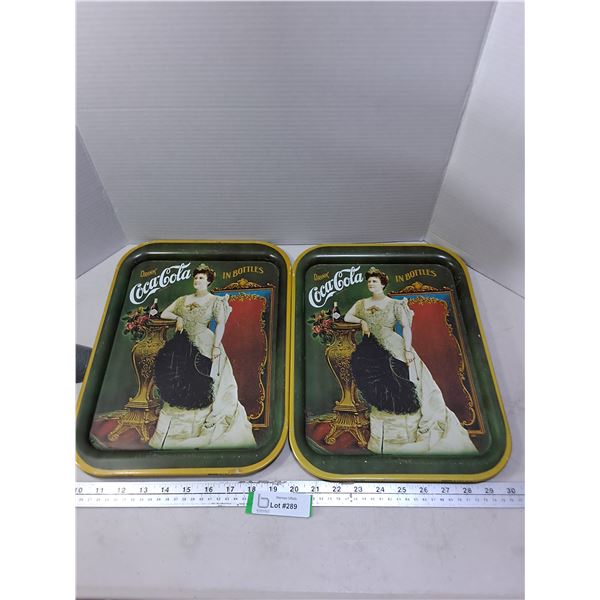 (2) Vintage Metal Coca-Cola 11" x 15" Serving Trays