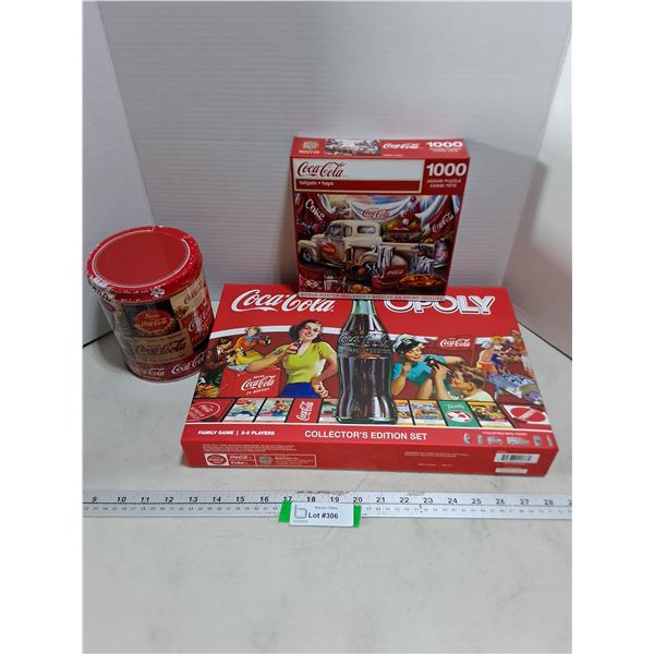 NIB Coca-Cola Memorabilia (Monopoly Game, 1000-Piece & 700-Piece Jigsaw Puzzles)