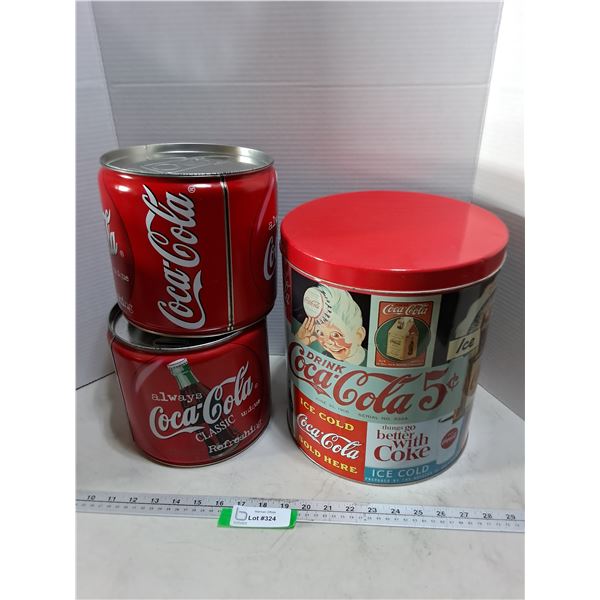 (3) Coca-Cola Tins (2 Are Coin Banks)