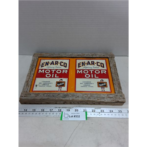 Rustic Wood Framed "En-Ar-Co Motor Oil Sign - 13" x 8"