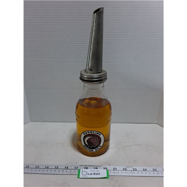 Vintage "Gasoline - Motor Oils" Glass Jar w/Metal Spout - PICK UP ONLY