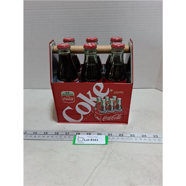 Metal Tin Coca-Cola Tote w/6 Full 237ml Coke Bottles - PICK UP ONLY