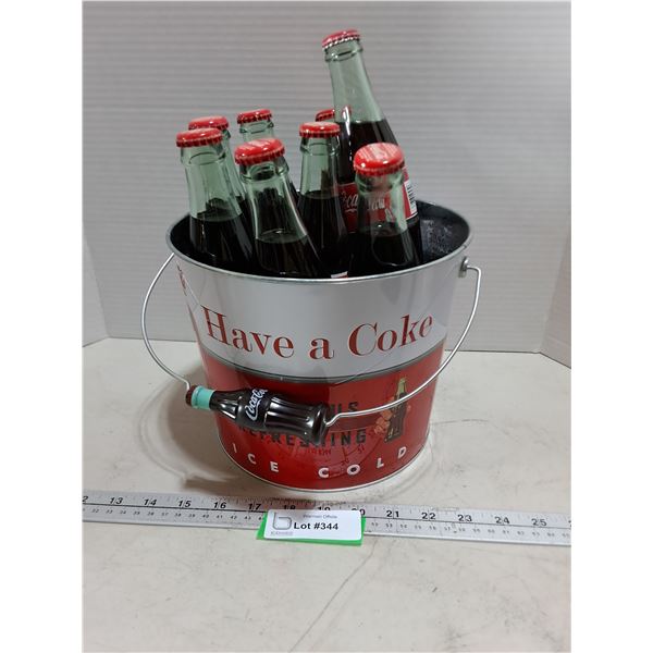 Metal Coca-Cola Ice Bucket w/8 355ml Full Coke Bottles - PICK UP ONLY