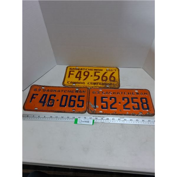 (3) 1960's Saskatchewan License Plates
