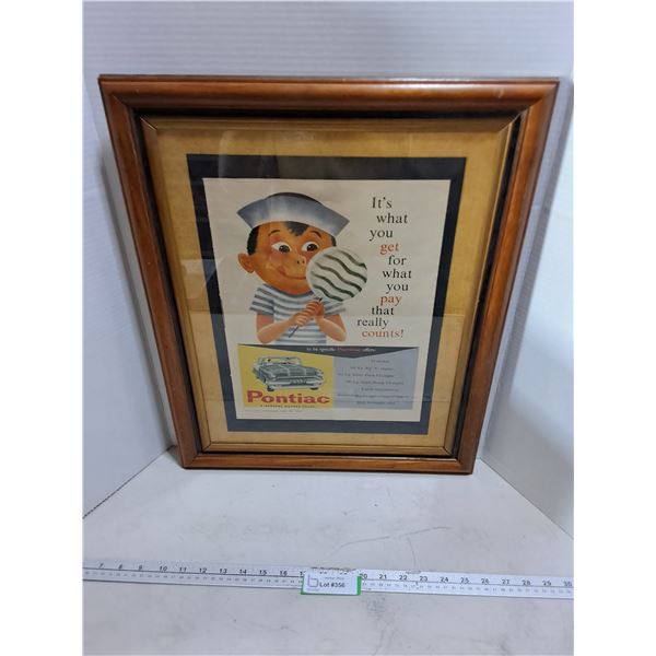 Wood Framed Vintage Pontiac Advertisement - 17" x 21"