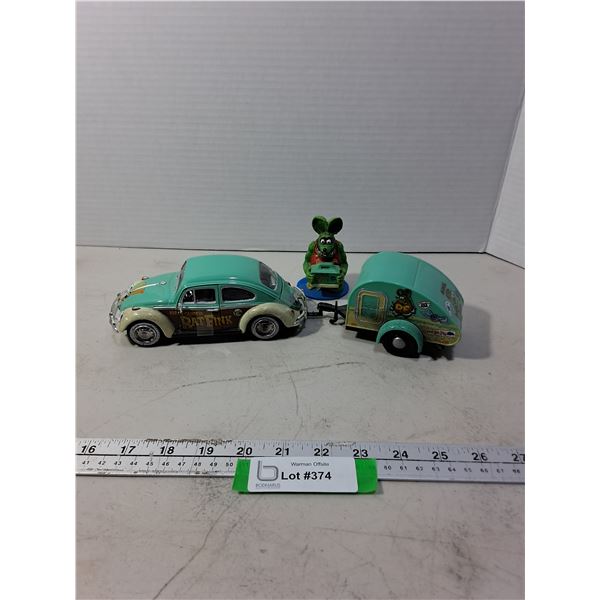 Rat Fink Memorabilia (VW Bug w/Sleeper Trailer & Character Ornament)