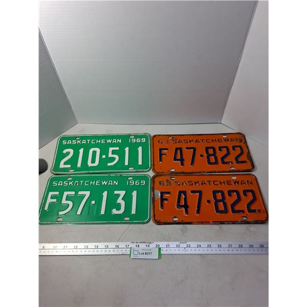 (2) Pairs of 1960's Saskatchewan License Plates