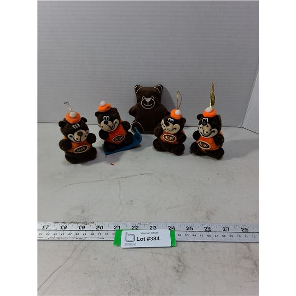 (5) Mini Plush Bears Including 4 A&W Bears