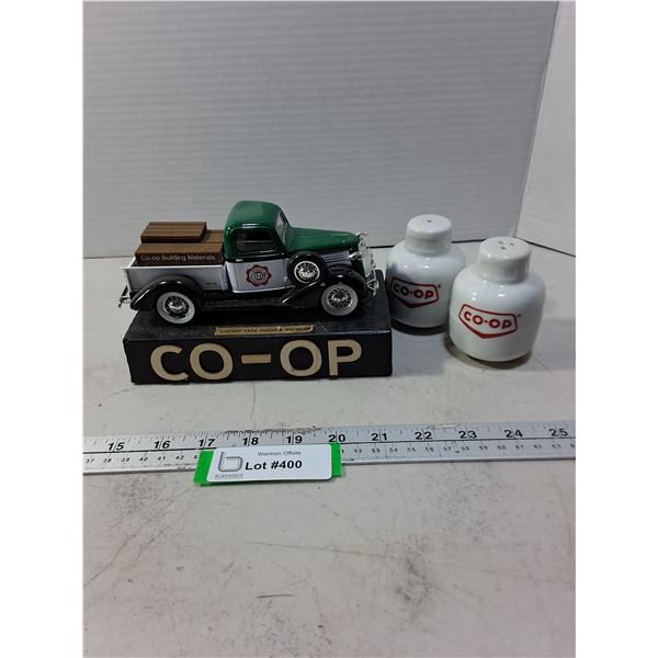 Co-op Memorabilia (Propane Tank Shakers, Replica Die-Cast 1936 Dodge Pickup w/Platform)