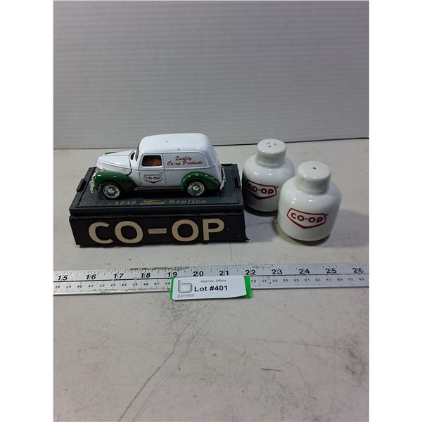 Co-op Memorabilia (Propane Tank Shakers, Replica Die-Cast 1940 Ford Van w/Platform)