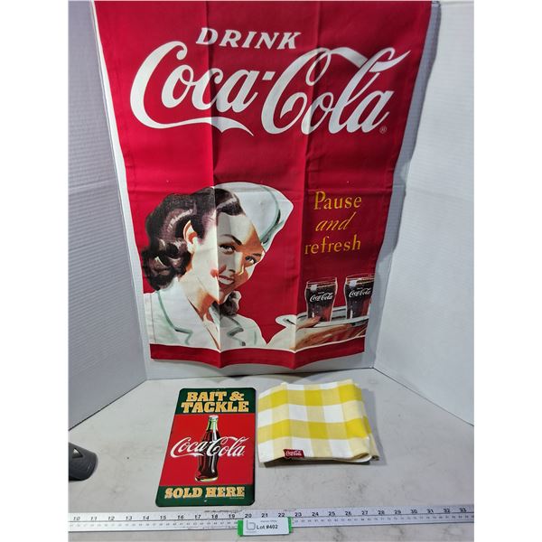 Retro Metal Coca-Cola Sign & Tea Towels