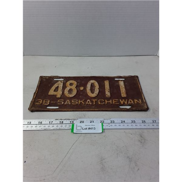 1938 Saskatchewan License Plate
