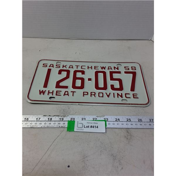 1958 Saskatchewan License Plate