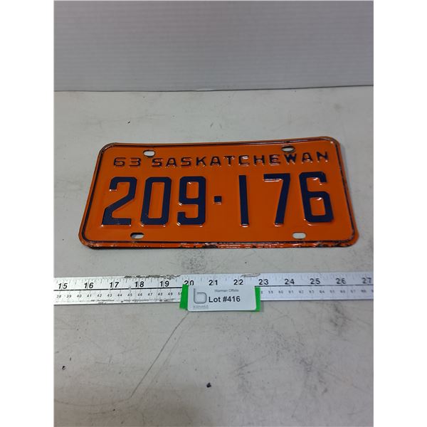 1963 Saskatchewan License Plate