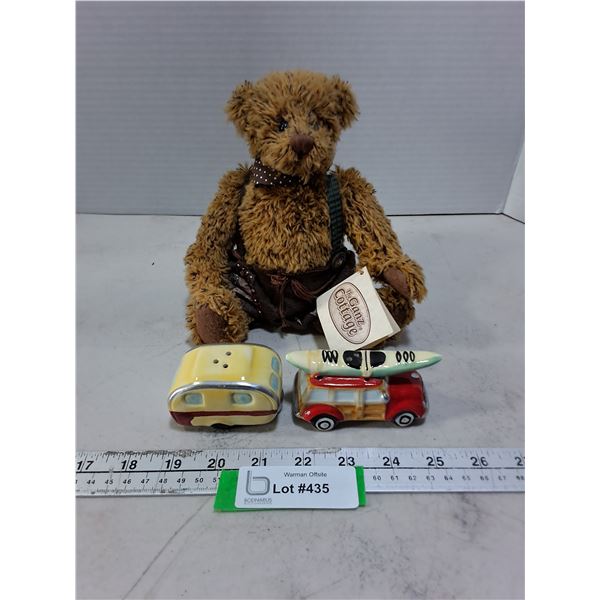 "Ganz Cottage" Ornamental Plush Bear, Abbott Porcelain Shakers