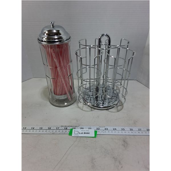 Metal Condiment Carousel, Straw Dispenser w/Straws