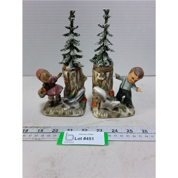 Vintage Pair of "Boy & Girl in the Woods" Porcelain Ornaments