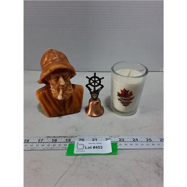 (2) Unused Candles (Fisherman & Marshmallow Fireside), Nova Scotia Souvenir Copper Bell