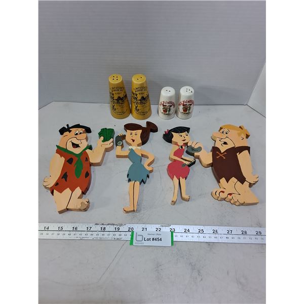Set of 4 Custom Wooden Flintstone Characters & 2 Sets of Flintstone Shakers