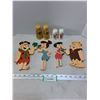 Image 1 : Set of 4 Custom Wooden Flintstone Characters & 2 Sets of Flintstone Shakers