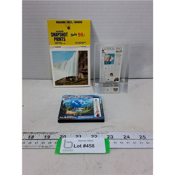 'National Post' Ornament, Banff Thermometer, Vintage Niagara Falls Mini Picture Album