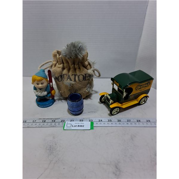 Cat-in-the-Bag, Greatest Skier, Toothpick Barrel, Die-Cast Crayola 1912 Model 'T' Coin Bank