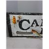 Image 2 : Wood Slab 27" x 10" "Canoes for Rent" Sign w/Attached Fish Tackle, Salmon Ornament - PICK UP