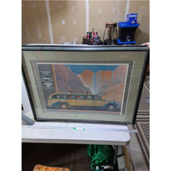 "Armor All Products" Commemorative 1937 White Touring Bus 38" x 29" Framed Print - PICK UP