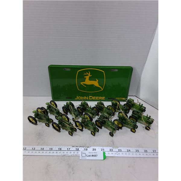 John Deere Novelty License Plate, (12) John Deere Hanging Tractor Ornaments