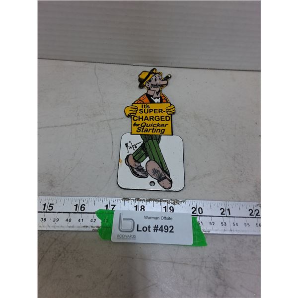 Vintage Metal Shell Gasoline Advertising Sign Featuring "Toonerville Trolley" Character Jeff