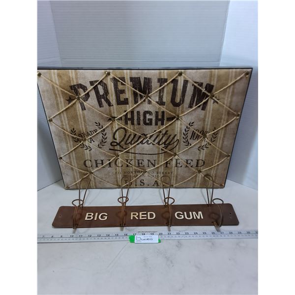 "Premium Chicken Feed" 23" x 17" Photo Board, Retro Metal Coat Rack