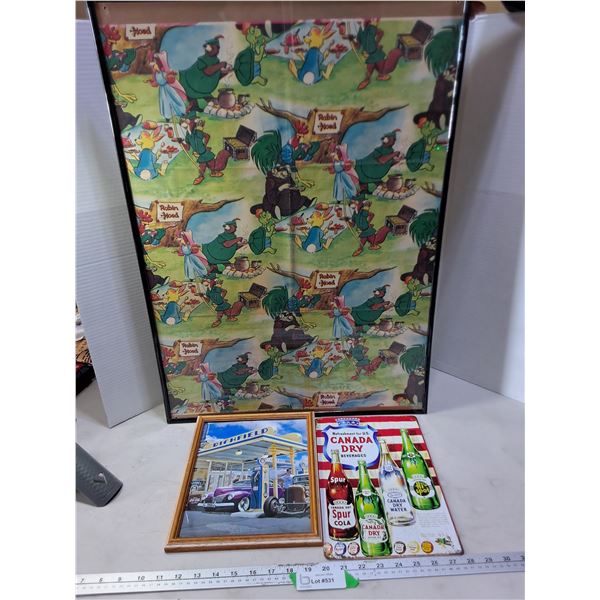 (3) Vintage/Retro Wall Decor (Robin Hood, Coca-Cola/Gas Station, Canada Dry) - Largest 20" x 28" -PU