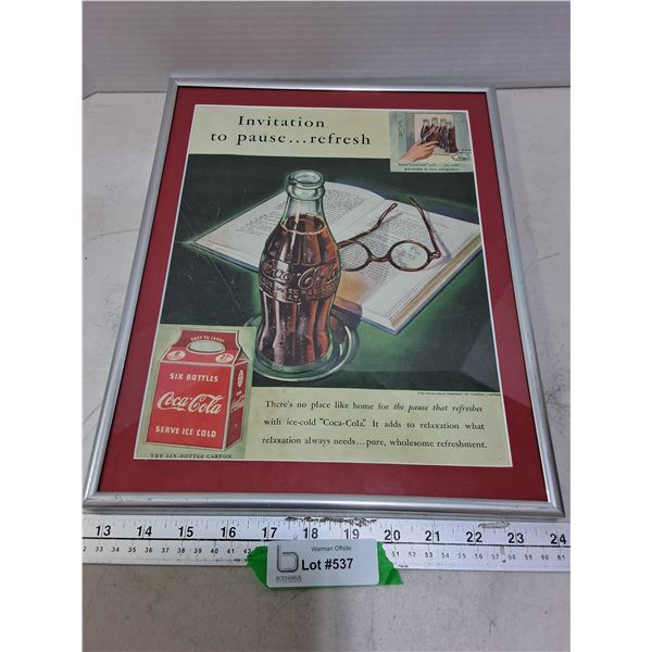 Framed 1939 Coca-Cola Advertisement - 14.5" x 11.5"