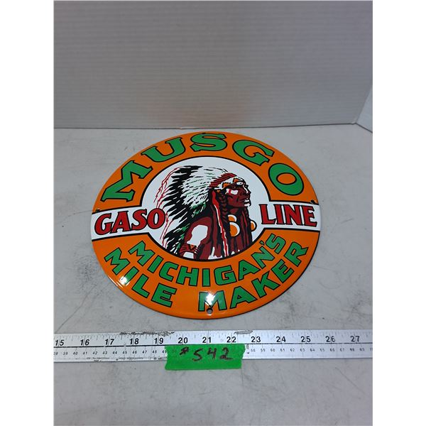 Retro Metal "Musgo Gasoline" Convex Wall Sign