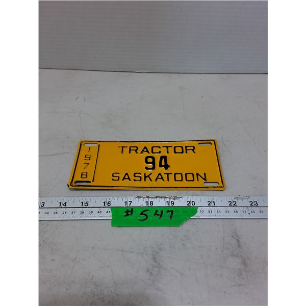 1978 Saskatoon Tractor License Plate