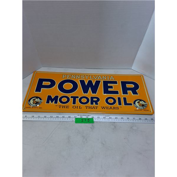 Retro Metal 'Power Motor Oil' 22.5" x 9.5" Sign