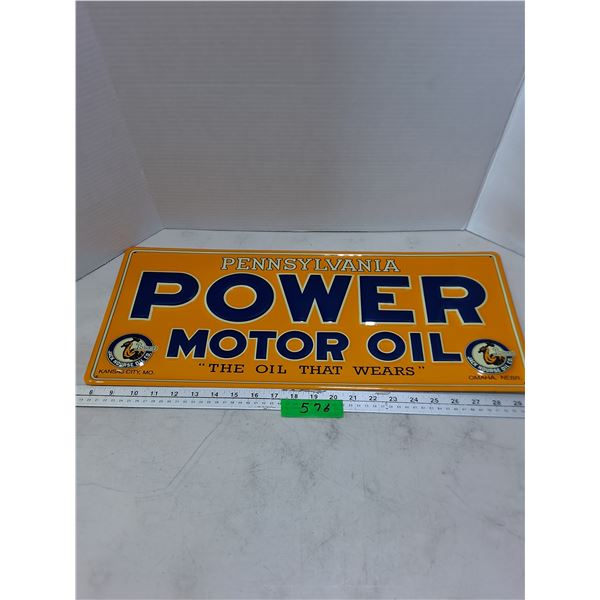 Retro Metal 'Power Motor Oil' 22.5" x 9.5" Sign