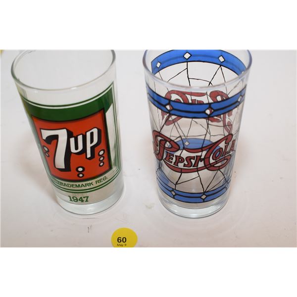 (2) Advertising Glasses – Pepsi-Cola & 7-Up