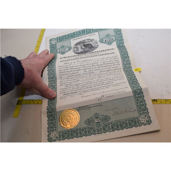 1934 Regina, SK Share Certificate