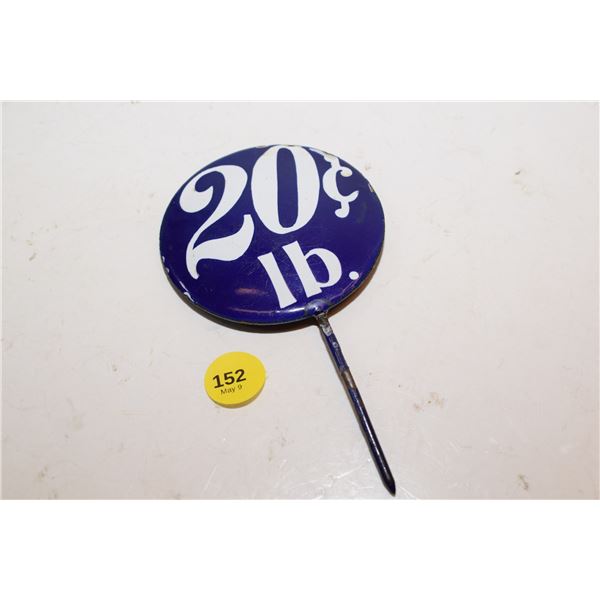 RARE Porcelain Store Price Sign