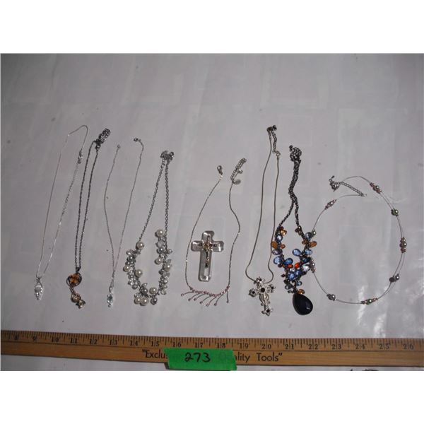 (8) Costume Jewelry Necklaces Plus Cross