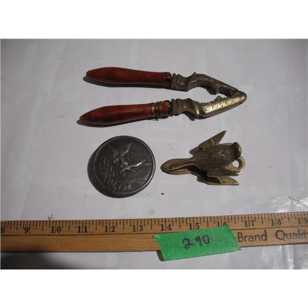 Vintage Brass Nutcracker, 1975 Brass Belt Buckle and Brass Goose