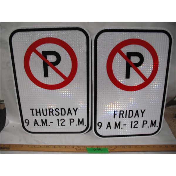(2) Unused Aluminum No Parking Signs Reflective (12'x18")