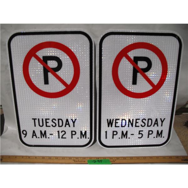 (2) Unused Aluminum No Parking Signs Reflective (12'x18")