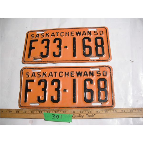 Pair of 1950 Farm License Plates SK