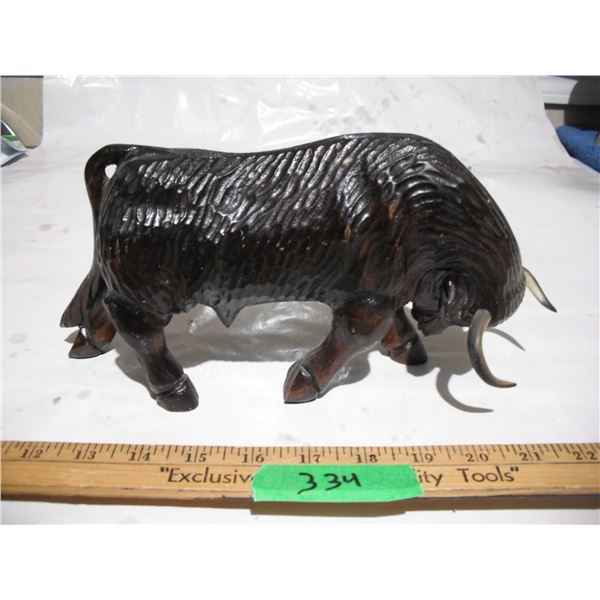 Rare Wooden Carved Bull Figure (11")