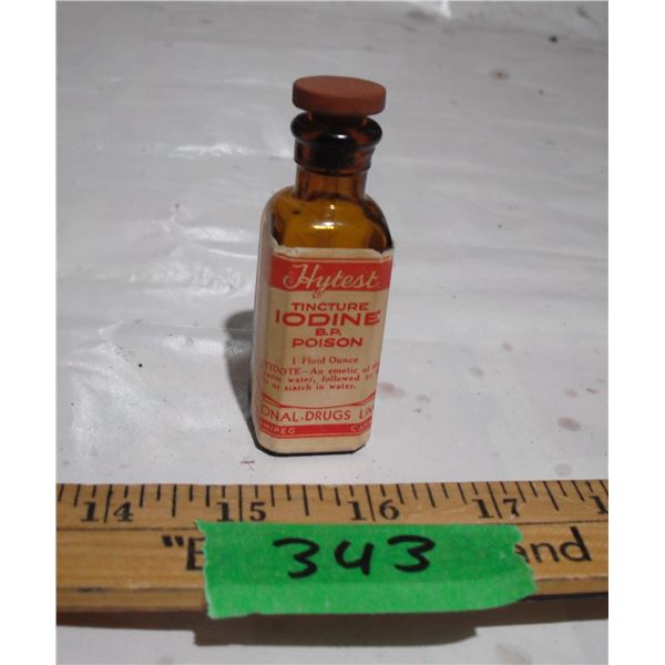 Vintage Poison Iodine Bottle Skull Crossbones Design  w/ Label on Top