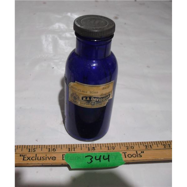 Vintage Colbalt Blue Bromo Seltzer Toronto Ont. Bottle Moose Jaw Pharmacy Label